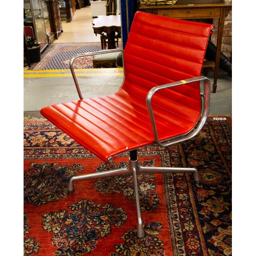 103 - RED LEATHER EAMES FOR VITRA FULLY LABELLED EA119 ALUMINIUM CHAIR