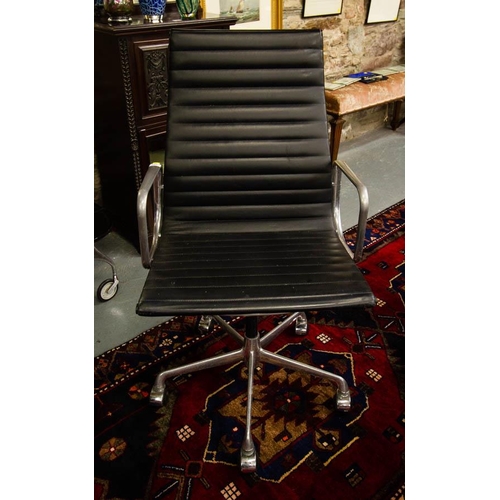 112 - ICF FULLY LABELLED EAMES TALL BACK LEATHER ALUMINIUM GROUP CHAIR