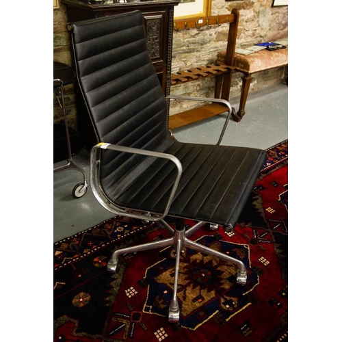 112 - ICF FULLY LABELLED EAMES TALL BACK LEATHER ALUMINIUM GROUP CHAIR