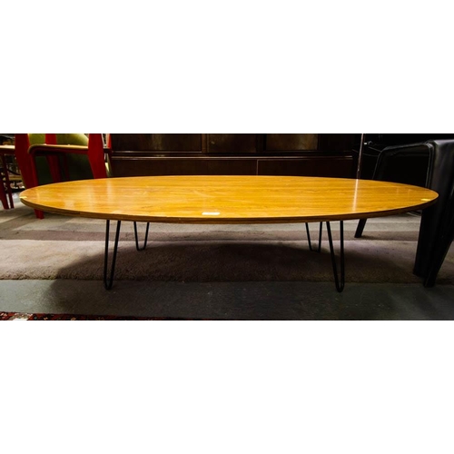 127 - RETRO HAIRPIN LEG COFFEE TABLE WITH FORMICA TOP 90W X 140D X 33H CM