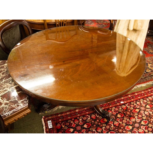 175 - VICTORIAN MAHOGANY ROUND BREAKFAST TABLE WITH GLASS TOP. 122CM DIAMETER