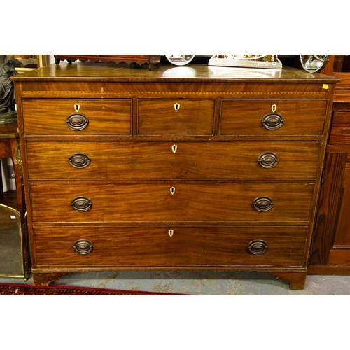 4 - INLAID MAHOGANY 3 OVER 3 DRAWER CHEST. 124 X 53 X 100CM HIGH