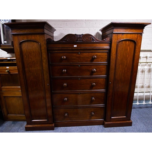 499 - VICTORIAN MAHOGANY COMPACTUM WARDROBE WITH SUNK CENTRE. 190 X 55CM X 175CM HIGH