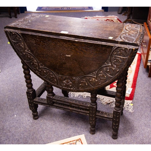 502 - NEAT CARVED OAK DROP LEAF TABLE