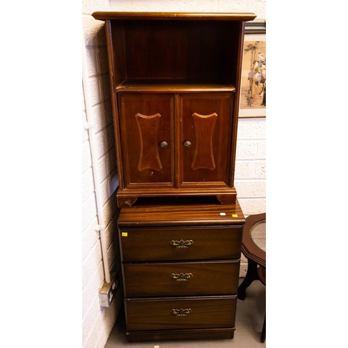 521 - 2 DOOR CABINET + 3 DRAWER CHEST + SMALL GLASS TOP TABLE