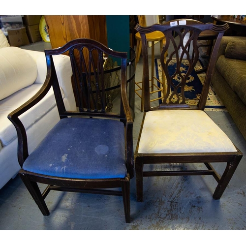 537 - MAHOGANY CARVER CHAIR + RIBBON BACK CHAIR