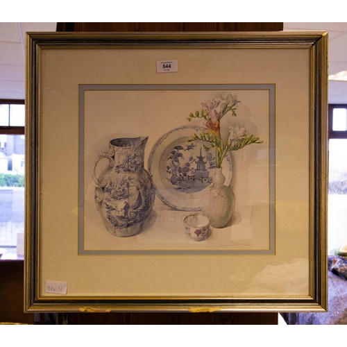 544 - STILL LIFE PRINT SIGNED JOHN DAVIDSON + 3 PICTURES