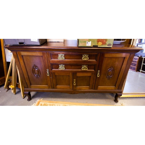 545 - QUEEN ANNE LEG SIDEBOARD WITH 2 DRAWERS + CUPBOARD - NO BACK. 160 CM LONG