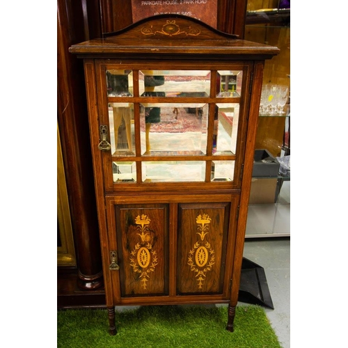 569 - INLAID ROSEWOOD MUSIC CABINET WITH MIRROR DOOR   . 53 X 40 X 112CM HIGH