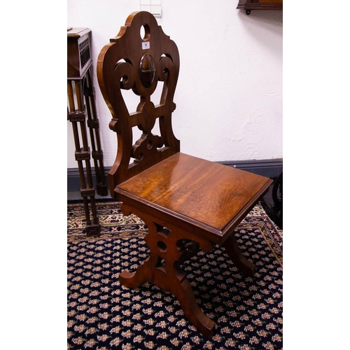58 - PAIR OF SOLID CARVED BACK HALL CHAIRS