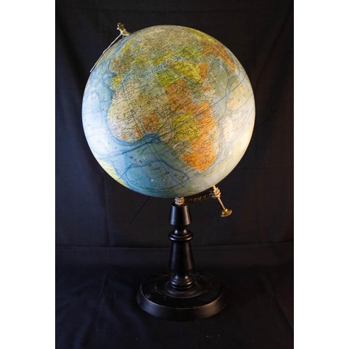 580 - 19TH CENTURY FRENCH GLOBE ON TURNED EBONISED BASE 55H CM