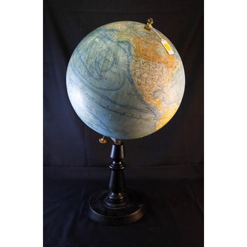 580 - 19TH CENTURY FRENCH GLOBE ON TURNED EBONISED BASE 55H CM