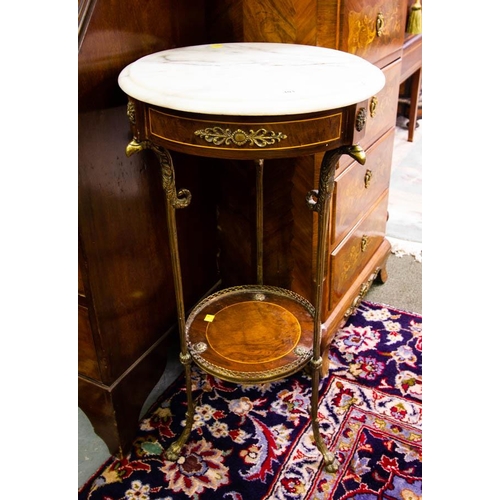 103 - ROUND MARBLE TOP 2 TIER BRASS MOUNTED OCCASIONAL TABLE 40 X 79H CM