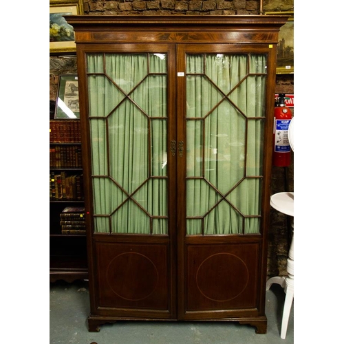 109 - INLAID MAHOGANY 2 DOOR GLAZED WARDROBE 130W X 57D X 207H CM