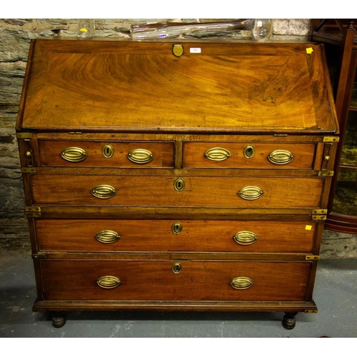 133 - ANTIQUE GEORGIAN MAHOGANY CAMPAIGN BUREAU 107W X 55D X 102H CM