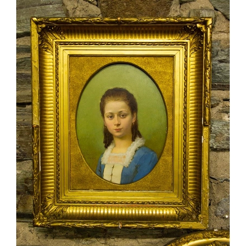 136 - PORTRAIT OF GENT OIL ON BOARD IN OVAL GILT FRAME 44 X 40CM + PORTRAIT OF YOUNG GIRL OIL ON BOARD IN ... 