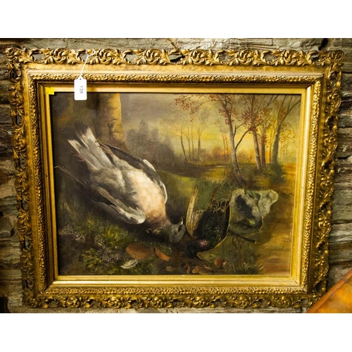 139 - OIL ON CANVAS IN ORNATE GILT FRAME AUTUMN SHOOT 67 X 57 CM