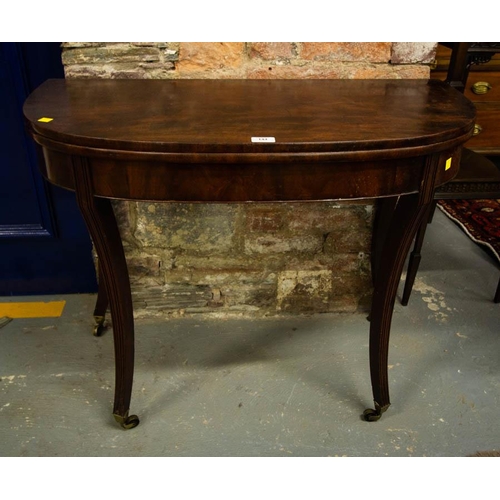 144 - ANTIQUE REGENCY FOLD OVER TEA TABLE WITH SABRE LEGS 91 X 44 X 71H CM