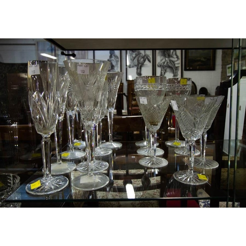 153 - 3 WATERFORD CRYSTAL MILLENNIUM FLUTES, 3 MARQUIS, MISC WINE + 2 AF