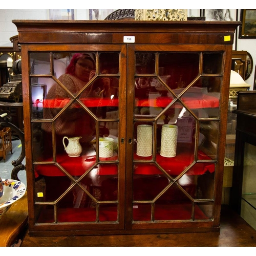 156 - GLAZED 2 DOOR MAHOGANY WALL CABINET 78 X 24 X 79H CM