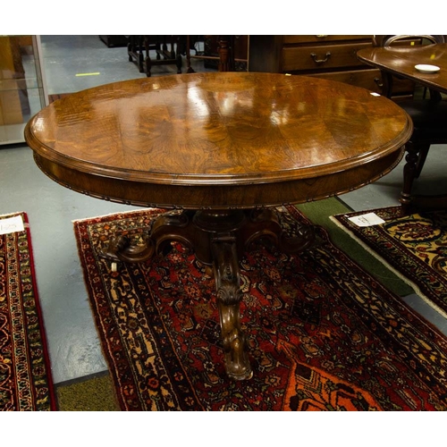 161 - VICTORIAN ROSEWOOD DINING TABLE ON CARVED POD 120W CM