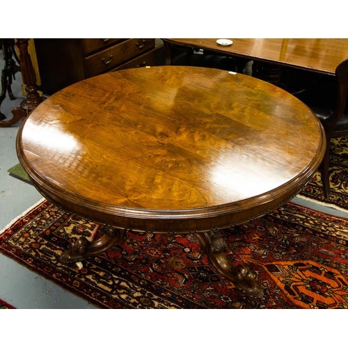 161 - VICTORIAN ROSEWOOD DINING TABLE ON CARVED POD 120W CM