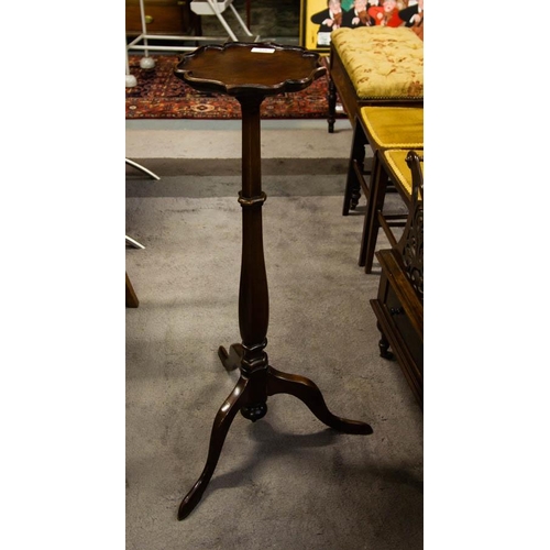 176 - ANTIQUE MAHOGANY SHAPED TOP TORCHERE. 85CM HIGH