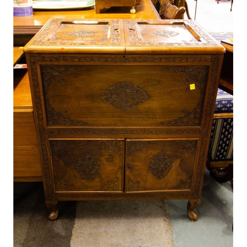 197 - EASTERN CARVED DRINKS CABINET 66 X 45 X 80H CM