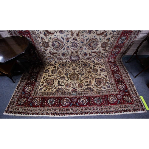 226 - CREAM GROUND FLORAL WOOL RUG WITH RUST BORDER 260 X 355CM