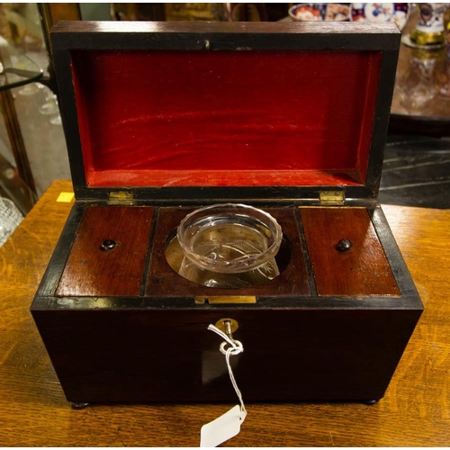 232 - VICTORIAN ROSEWOOD TEA CADDY. 28W X 15CN DEEP X 18CM H