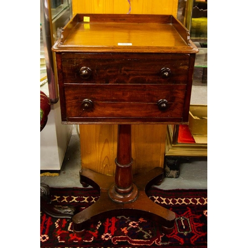 234 - VICTORIAN MAHOGANY DROP FRONT LAMP TABLE WITH GALLERY 33 X 40 X 78H CM