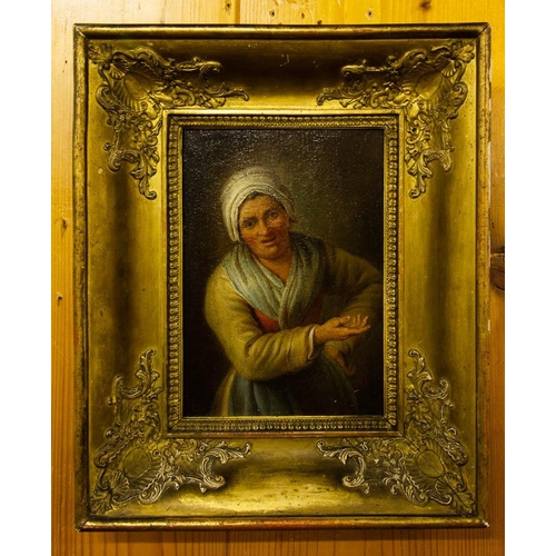 236 - OIL ON BOARD IN GILT FRAME LADY 35 X 28CM +ANTIQUE OIL ON BOARD IN GILT FRAME 34 X 34CM