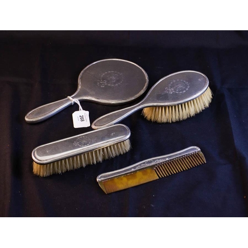 268 - 4 PIECE SILVER BRUSH + MIRROR SET