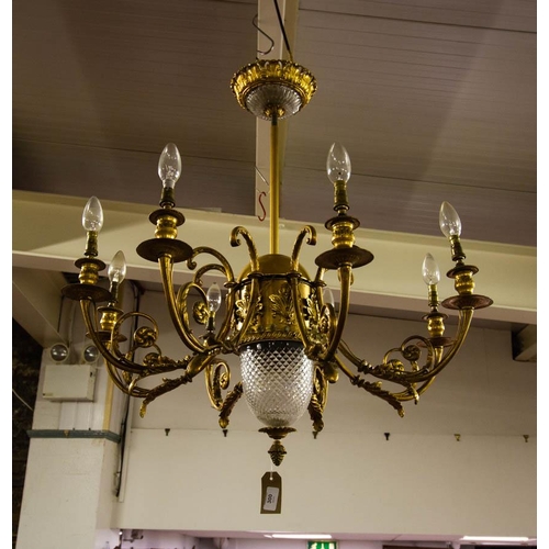 300 - 8 BRANCH ORNATE GILDED + CUT GLASS CHANDELIER
80cm drop , 70cm wide