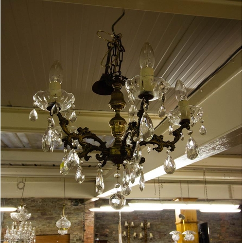 302 - 5 BRANCH METAL + GLASS CHANDELIER