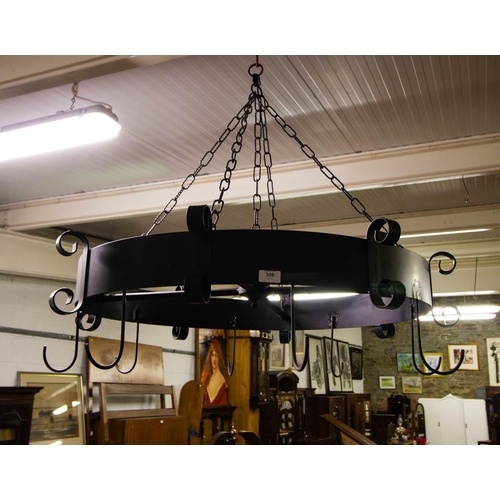 308 - LARGE METAL HANGING POT RACK. 100CM DIAMETER