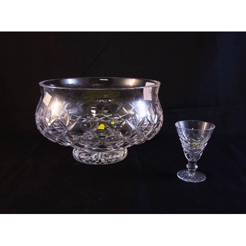 313 - WATERFORD CRYSTAL FOOTED BOWL + 6 LIQUEUR GLASSES