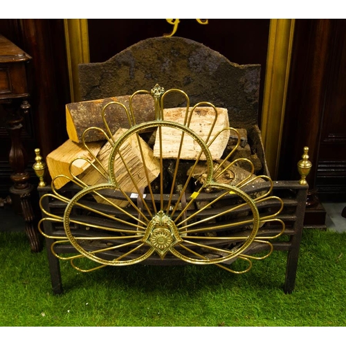 320 - ANTIQUE FIRE BASKET. FIRE FRONT 75 CM WIDE WITH BRASS GUARD