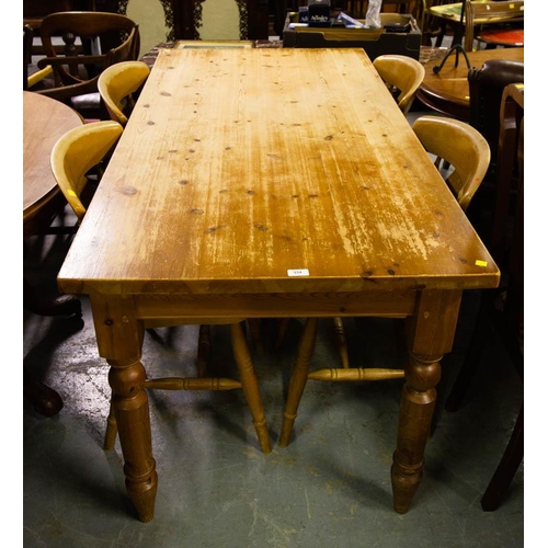 334 - PINE KITCHEN TABLE + 4 CHAIRS 167W X 81D X 80H CM