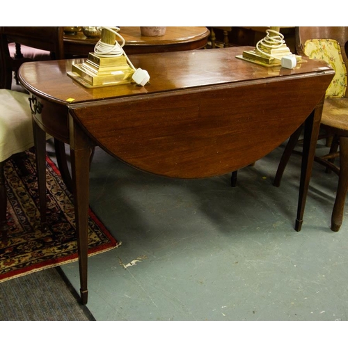 336 - QUALITY OVAL END INLAID DROP LEAF BREAKFAST TABLE 115 X 111 X 72H CM