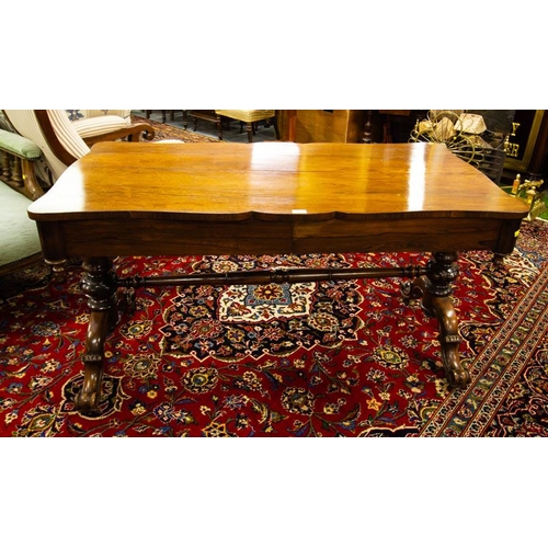 346 - ANTIQUE ROSEWOOD LIBRARY TABLE WITH SHAPED TOP. 140 X 70CM X 74CM HIGH