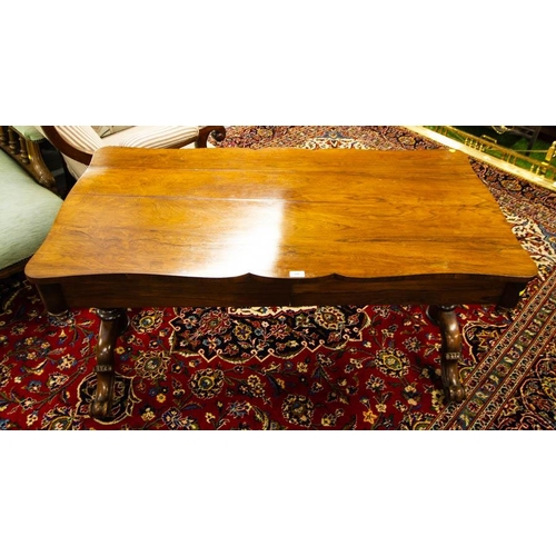 346 - ANTIQUE ROSEWOOD LIBRARY TABLE WITH SHAPED TOP. 140 X 70CM X 74CM HIGH