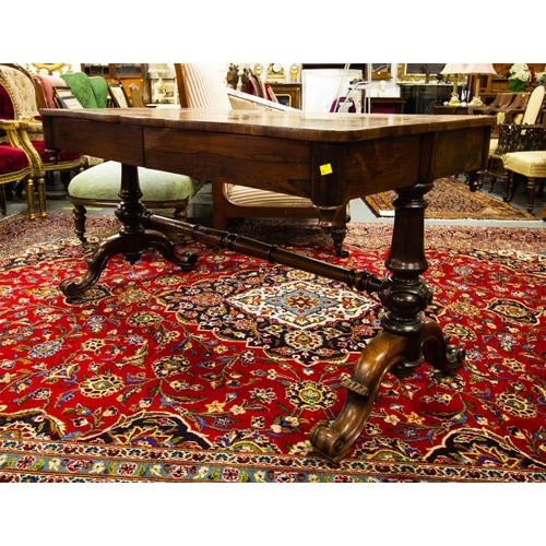 346 - ANTIQUE ROSEWOOD LIBRARY TABLE WITH SHAPED TOP. 140 X 70CM X 74CM HIGH