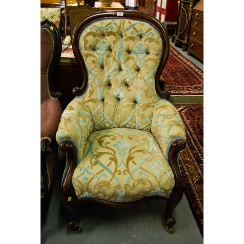 356 - VICTORIAN BUTTON BACK MAHOGANY GENTS ARM CHAIR AF WW