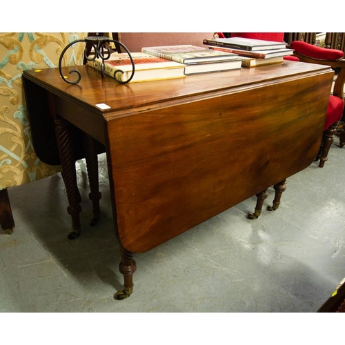 357 - MAHOGANY NELSON LEG DROP LEAF TABLE 107W X 99H CM