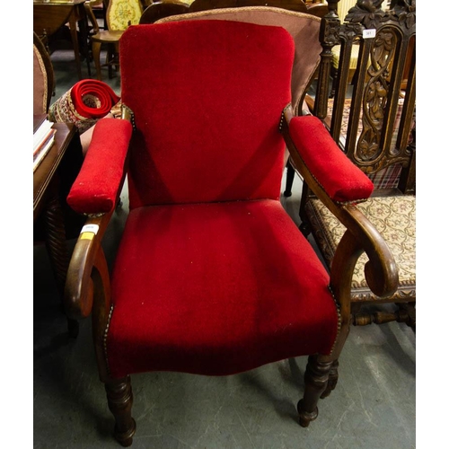 360 - MAHOGANY FRAME RED CARVER CHAIR