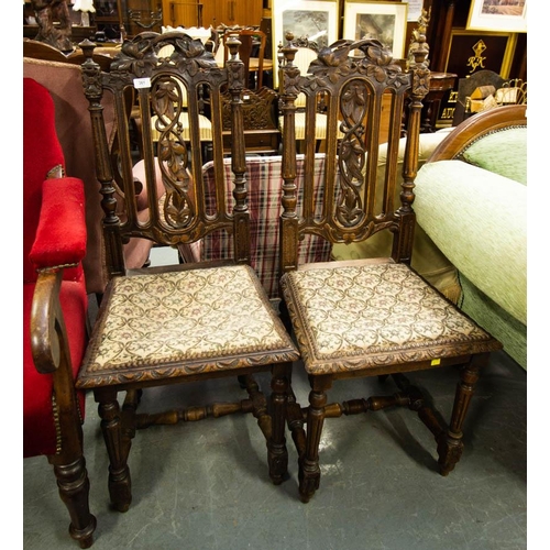 361 - PAIR OF CARVED OAK HALL CHAIRS