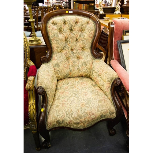 367 - VICTORIAN BUTTON BACK CABRIOLE LEG ARM CHAIR