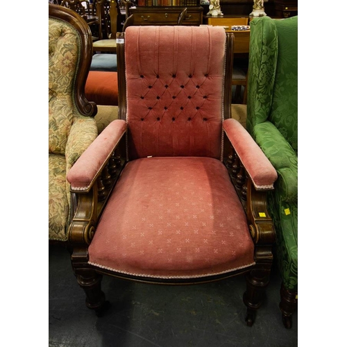 369 - EDWARDIAN MAHOGANY BUTTON BACK GENTS CHAIR