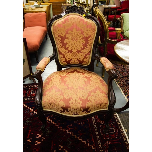 378 - VICTORIAN SHAPED BACK ROSEWOOD ELBOW CHAIR